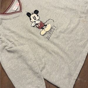 Y2K Disney Mickey Mouse Gray and Maroon V-Neck Sweater